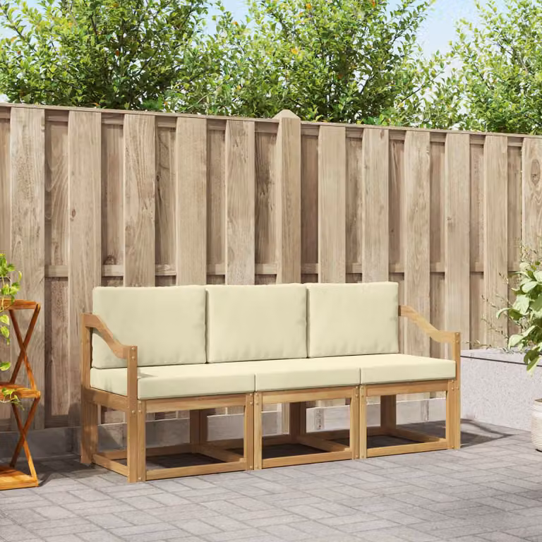 Set di divani da esterno vidaXL in legno di acacia marrone e beige con cuscini inclusi