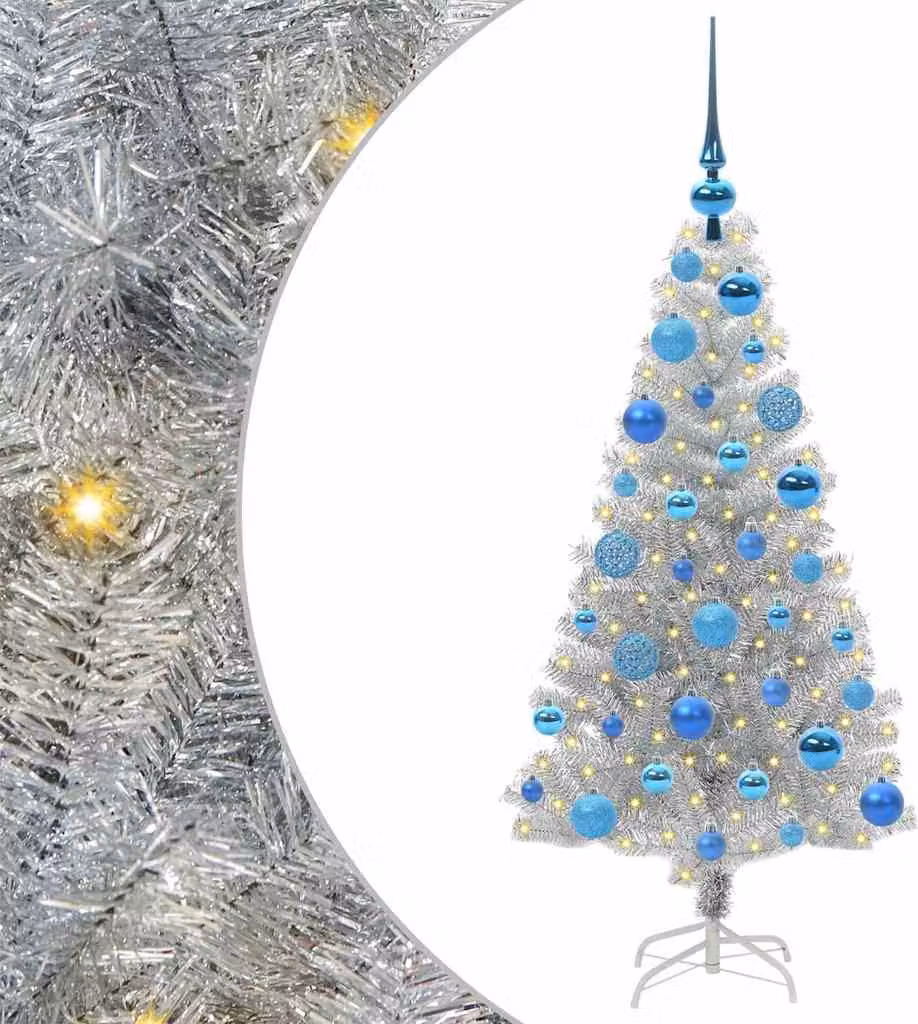 Albero di Natale con 150 LED con supporto Argento 120 cm PET