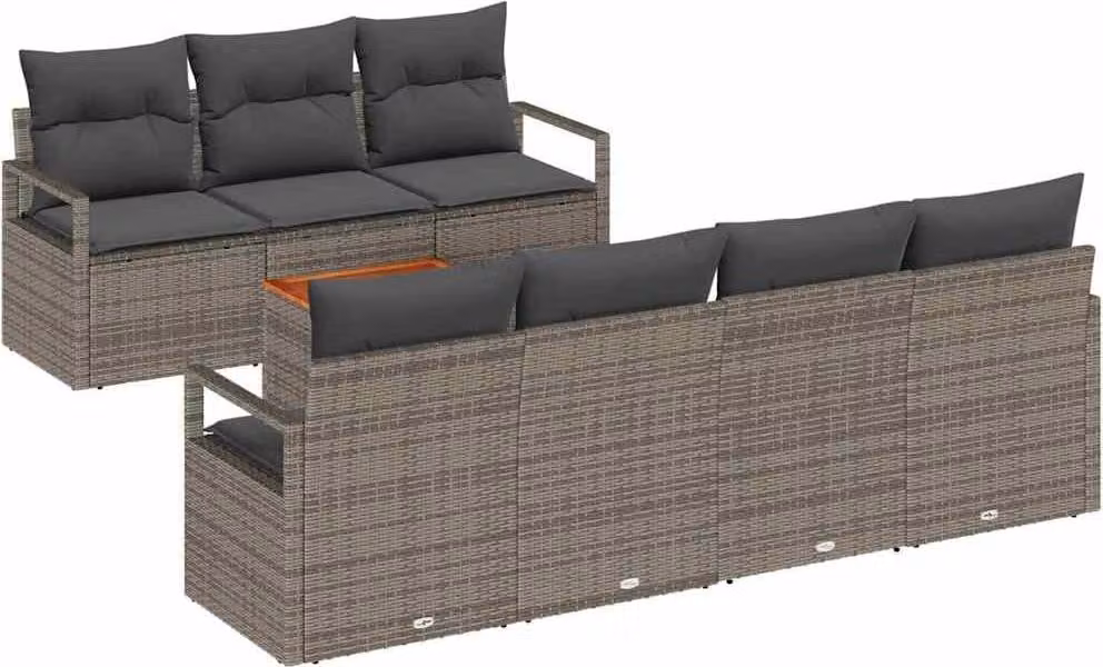 Set Divano da Giardino con cuscino 8 pcs Grigio polyrattan