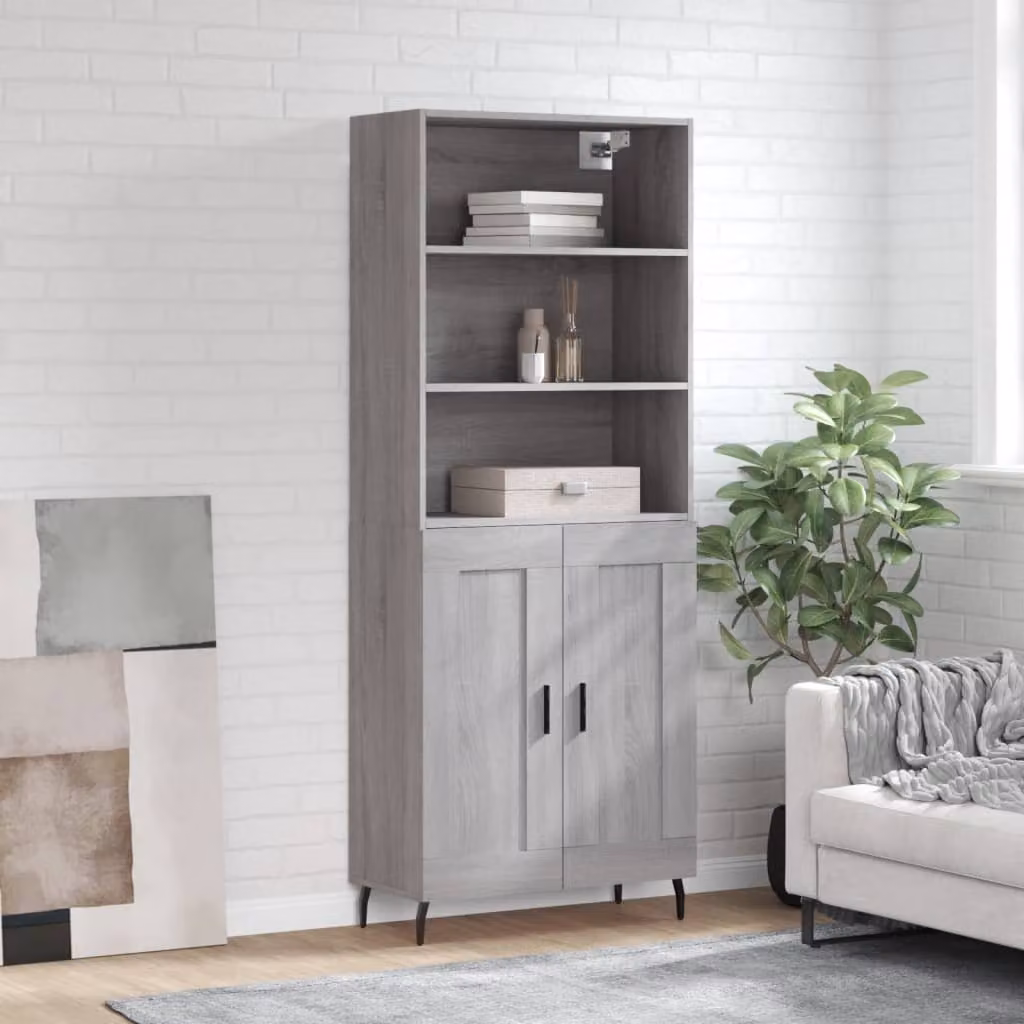 Credenza moderna vidaXL in legno multistrato Grigio Sonoma, L: 69,5 cm, P: 34 cm, H: 180 cm