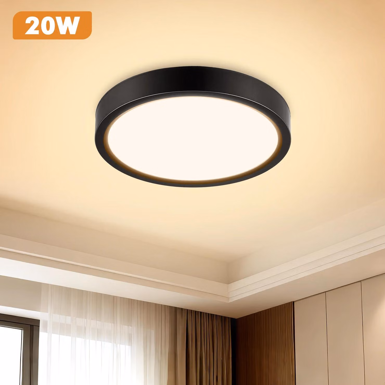 Lampada da soffitto a LED - Modello Ultradyne - 20 W - 3000 K (luce bianca calda) - Confezione da 2 - Materiali: ferro e acrilico - Non dimmerabile - Colore: nero