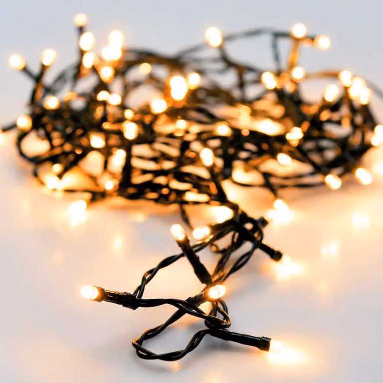 Catena luminosa a LED, luce bianco caldo, 180 LED, cavo verde, per uso interno/esterno, lunghezza 16,5 metri