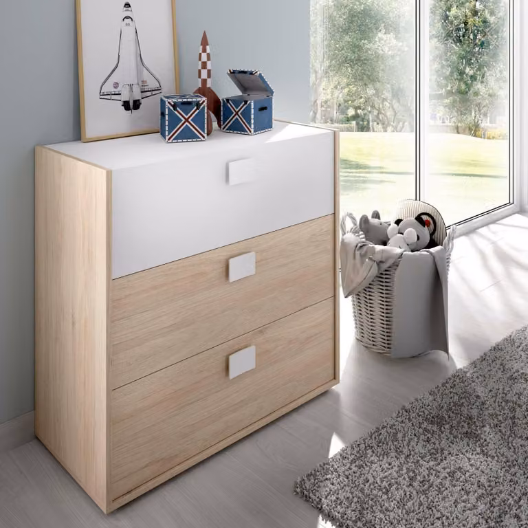 Dmora Cassettiera Alibaba 43x80x81h cm Marrone Rovere, 3 Cassetti Apertura Scorrevole