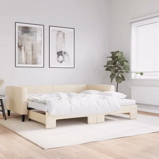 Divano Letto Estraibile vidaXL in Tessuto Beige con Cassetto per Soggiorno e Camera da Letto L/P/H: 223 x 90 x 68 cm