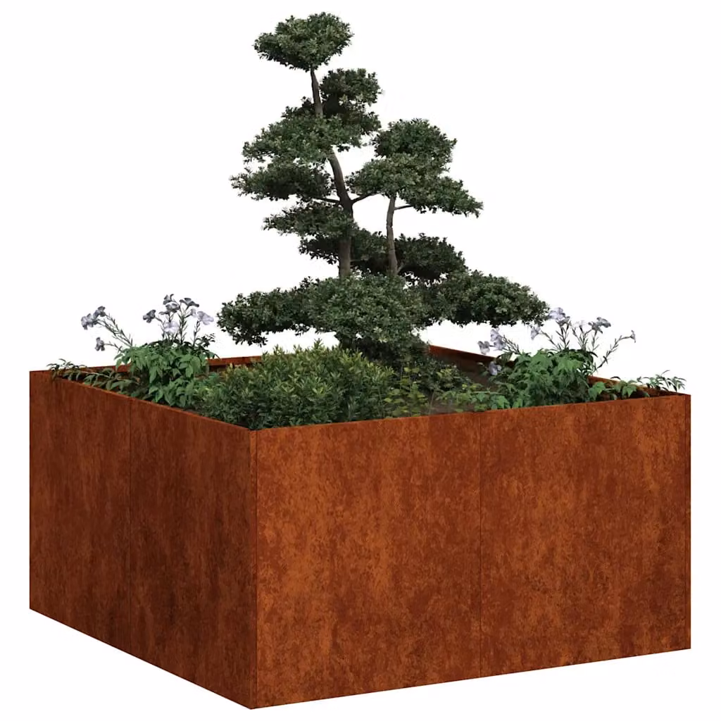 vidaXL Vaso da giardino in metallo marrone L: 80 cm, P: 80 cm, H: 40 cm
