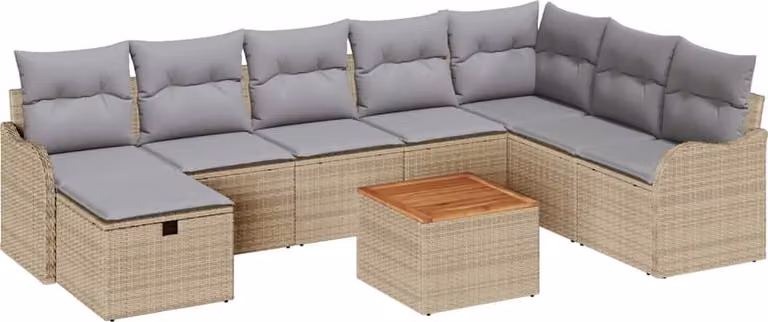 Set Divano da Giardino con cuscino 9 pcs Beige polyrattan