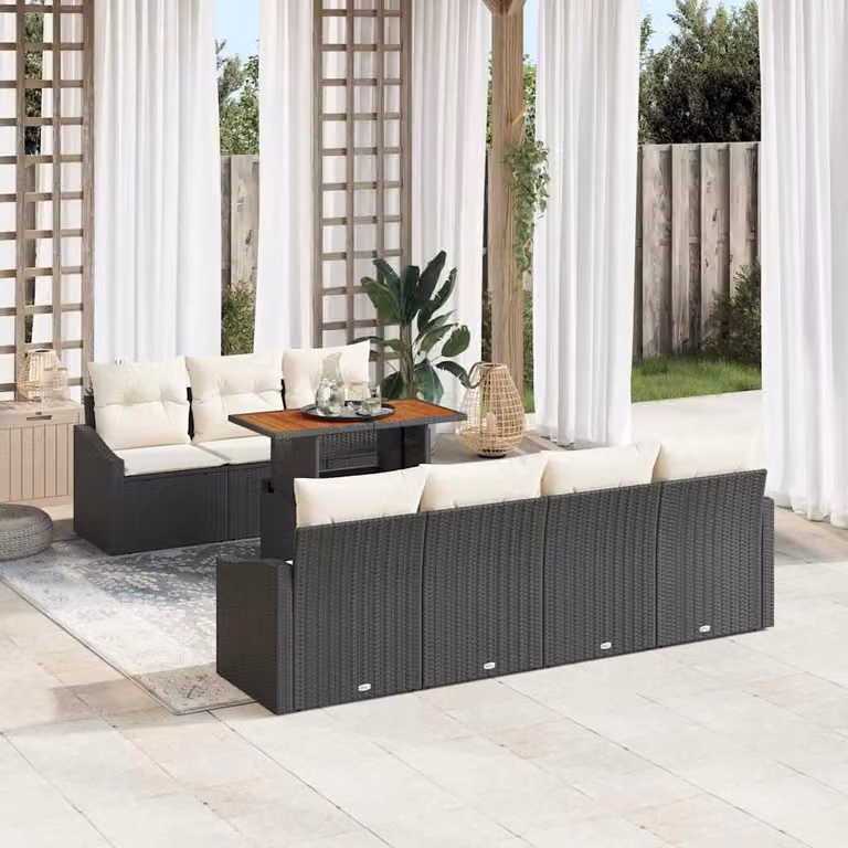 Maison Exclusive - Set da giardino composto da 8 pezzi, divano in rattan sintetico nero