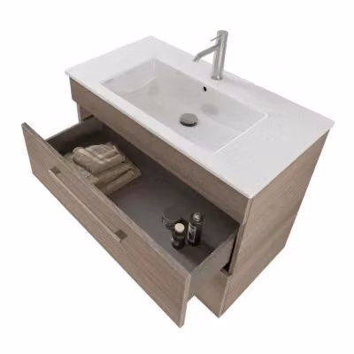 Mobile bagno sospeso moderno INBAGNO colore marrone con lavabo e specchio con illuminazione LED L/P/H: 80 x 43 x 62 cm – 2