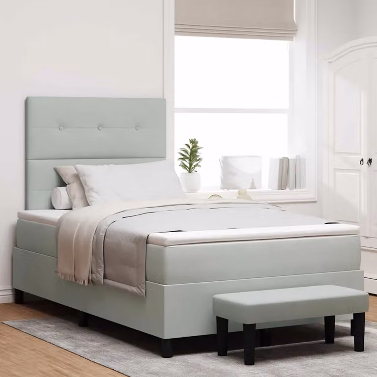 Letto a molle con testiera vidaXL in velluto grigio, L: 120 cm, P: 200 cm, H: 128 cm