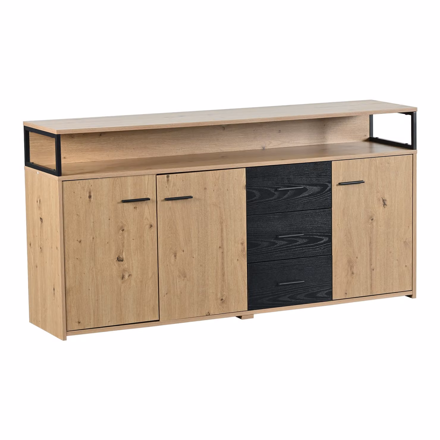 Credenza Moderna Aosom per Soggiorno e Cucina con 3 Ante e 3 Cassetti, Maniglie in Metallo, Nero Marrone, L 150 x P 35 x H 75.9 cm – 2