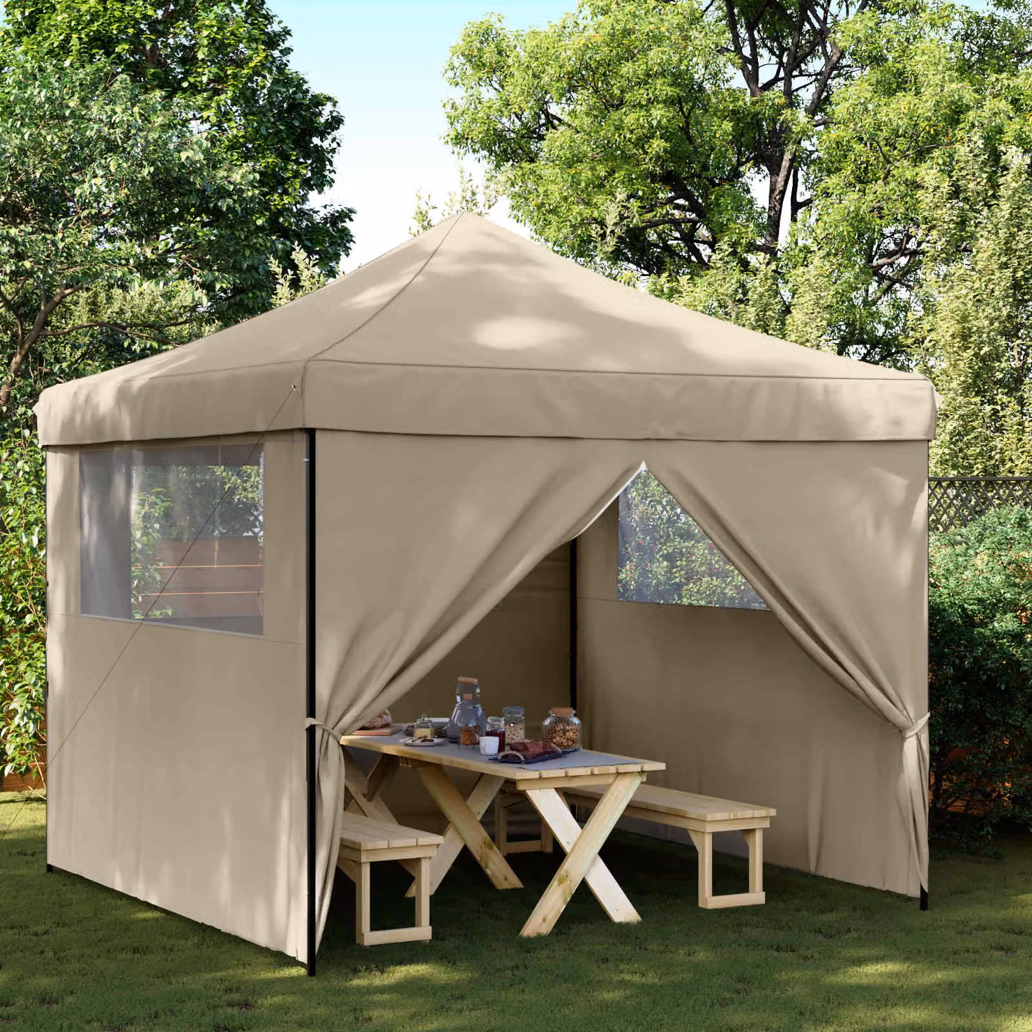 Tenda Party vidaXL in tessuto Oxford, L/P/H: 292 x 292 x 315 cm, Beige/Grigio/Bianco