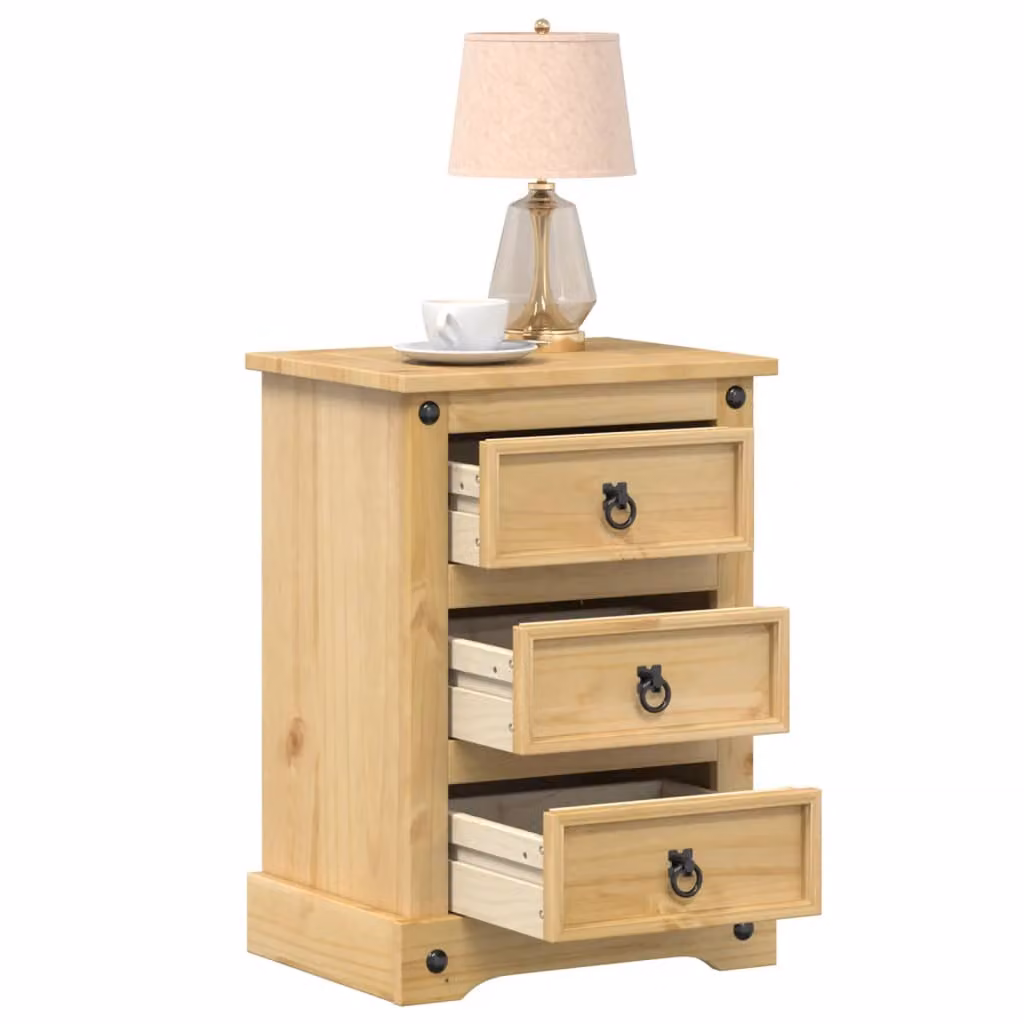 Comodino Corona vidaXL in Legno Massello di Pino Cerato, Marrone, L 45 cm x P 35 cm x H 64 cm