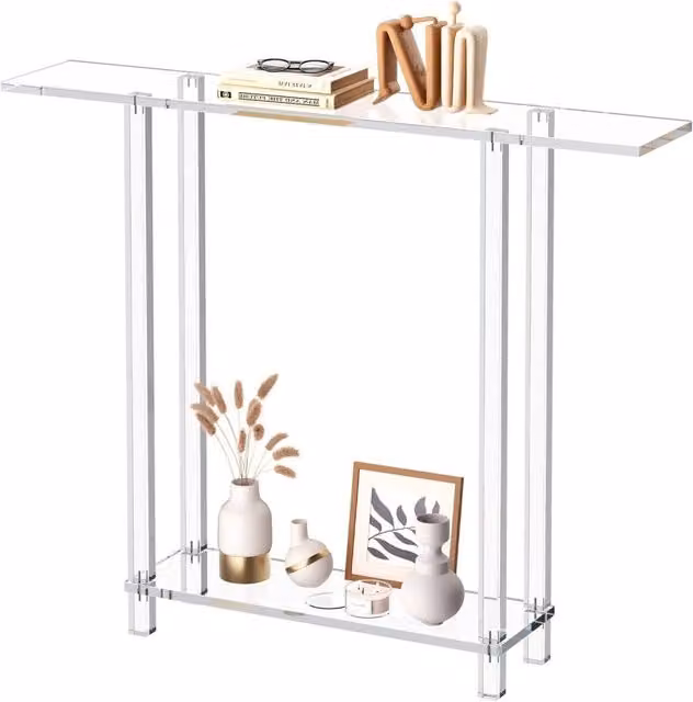 Tavolo Consolle in Acrilico Trasparente YKBXGZ Tavolino da Ingresso Moderno Rettangolare con 2 Ripiani per Corridoio Salotto 19,3 x 100 x 80 cm