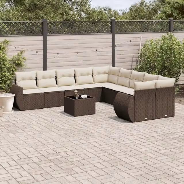 Set Divani da Giardino 11 pz con Cuscini Polyrattan Marrone 3254260