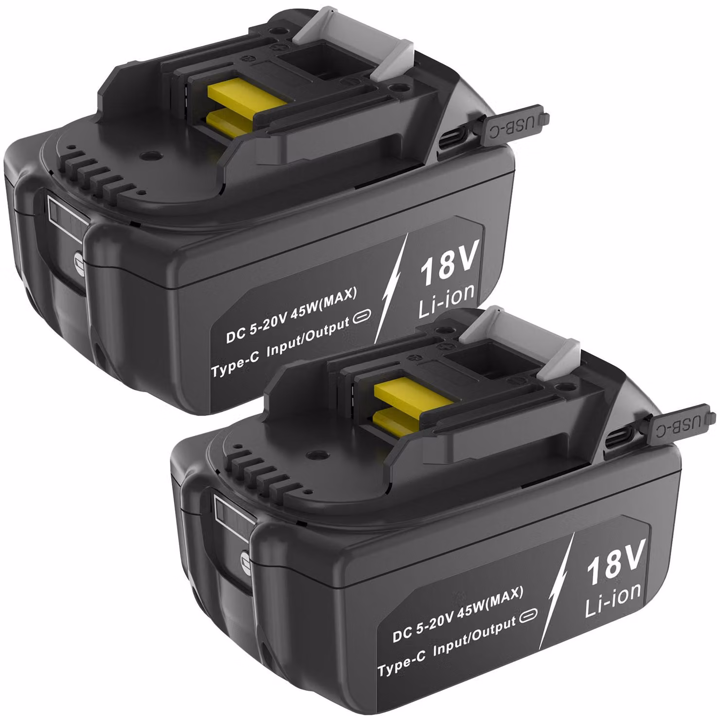 2 batterie da 18V 6Ah compatibili con Makita BL1850B, BL1830B, BL1840B, BL1860B, BL1815, BL1825, LXT400, con porta USB-C bidirezionale (funzione power bank/caricabatterie) da 45W