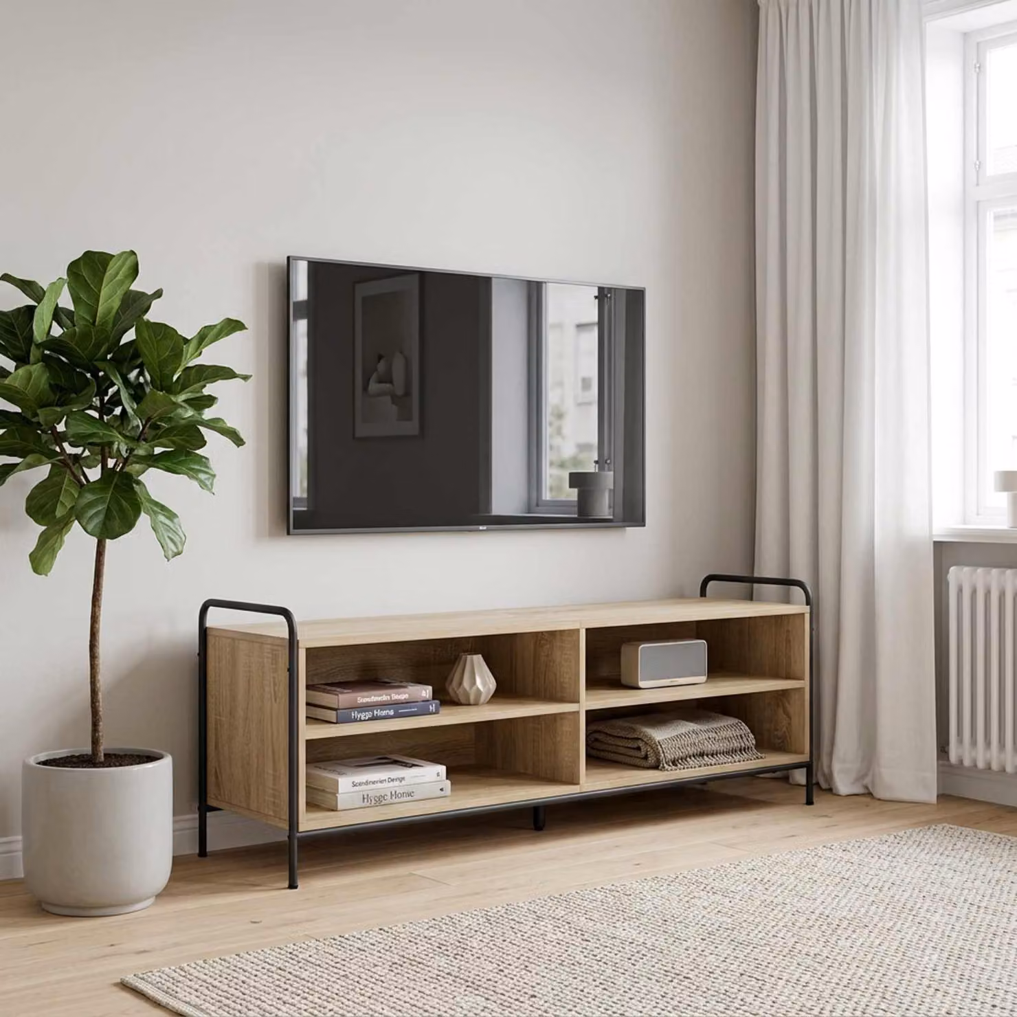 Mobile TV vidaXL in legno ingegnerizzato e metallo, Rovere Sonoma, L 140 x P 39,5 x H 50 cm
