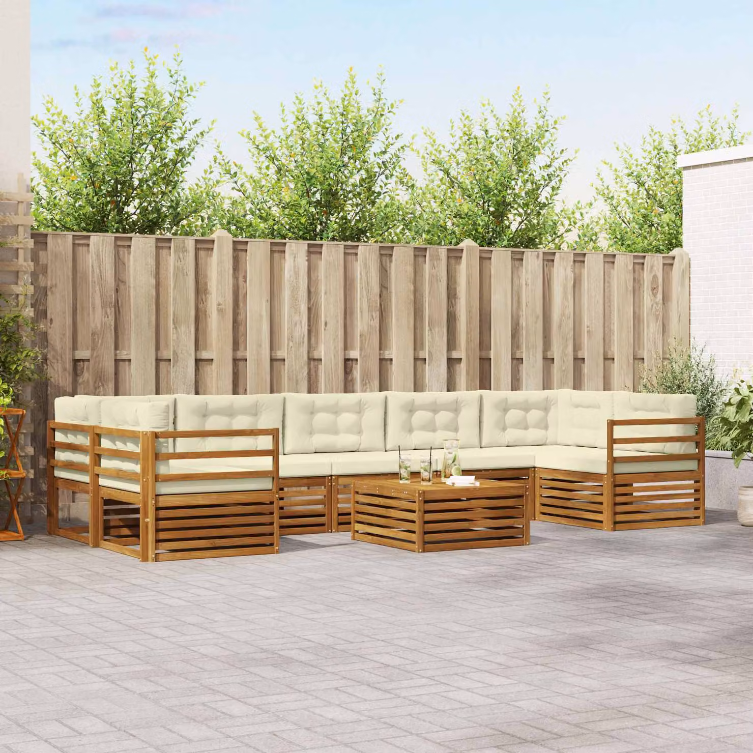 vidaXL Set di divani da esterno 8 pz in legno di acacia con tavolo da caffè, colore beige e bianco