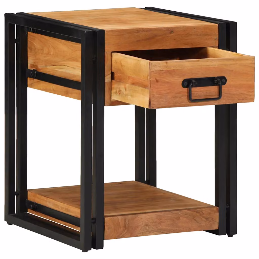 vidaXL Armadio da Notte in Legno di Acacia Massello Marrone Stile Rustico L 40 cm x P 40 cm x H 50 cm