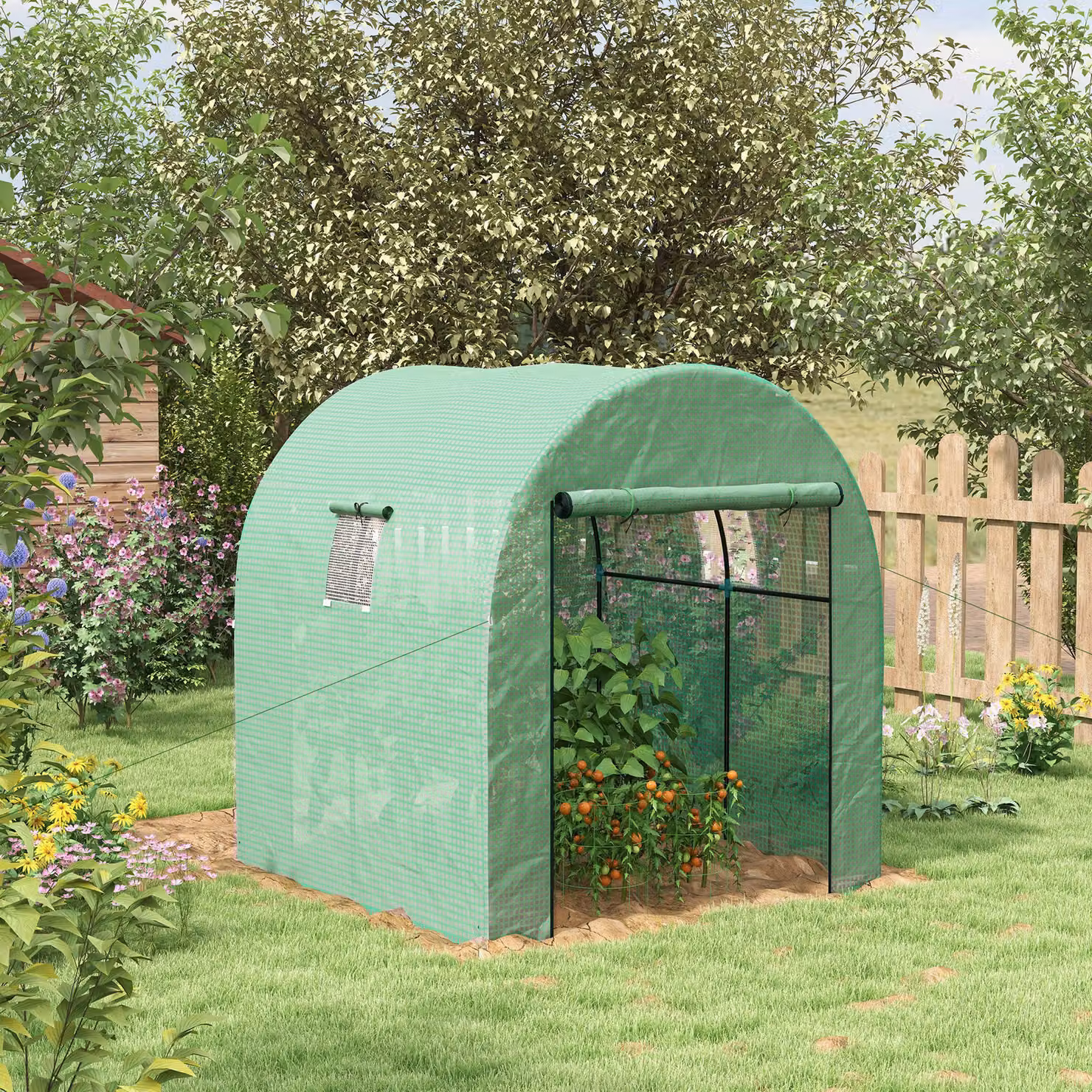 Serra da Giardino Outsunny in Acciaio e PE Anti UV con Porte e Finestre, Verde, L/P/H: 180 x 180 x 200 cm – 2