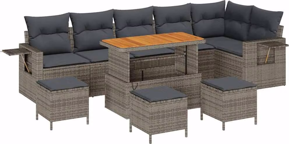 Set Divano da Giardino con cuscino 12 pcs Grigio polyrattan