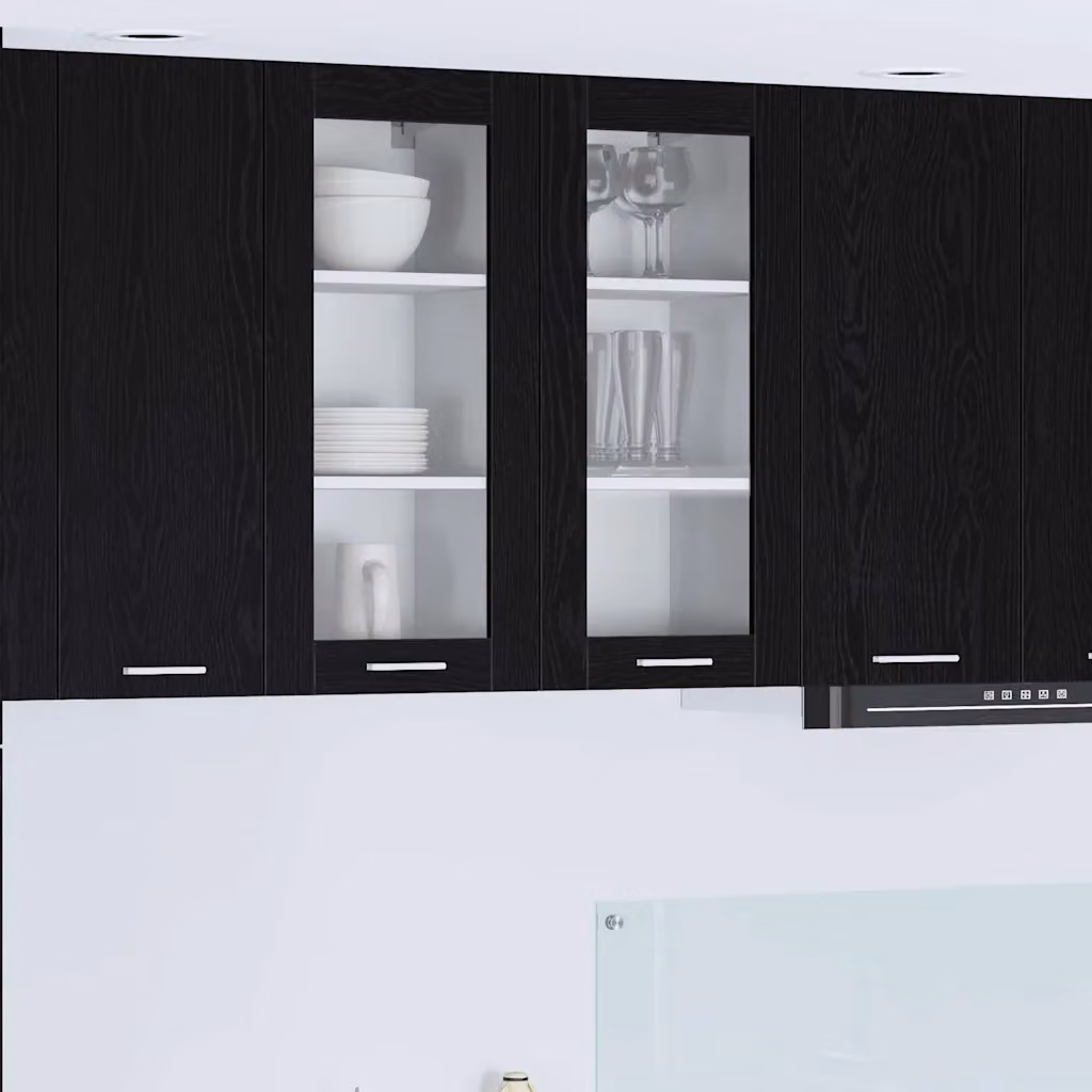Armadio pensile da cucina moderno vidaXL in rovere nero con ante in vetro e ripiani interni L/P/H: 40 x 31 x 80 cm