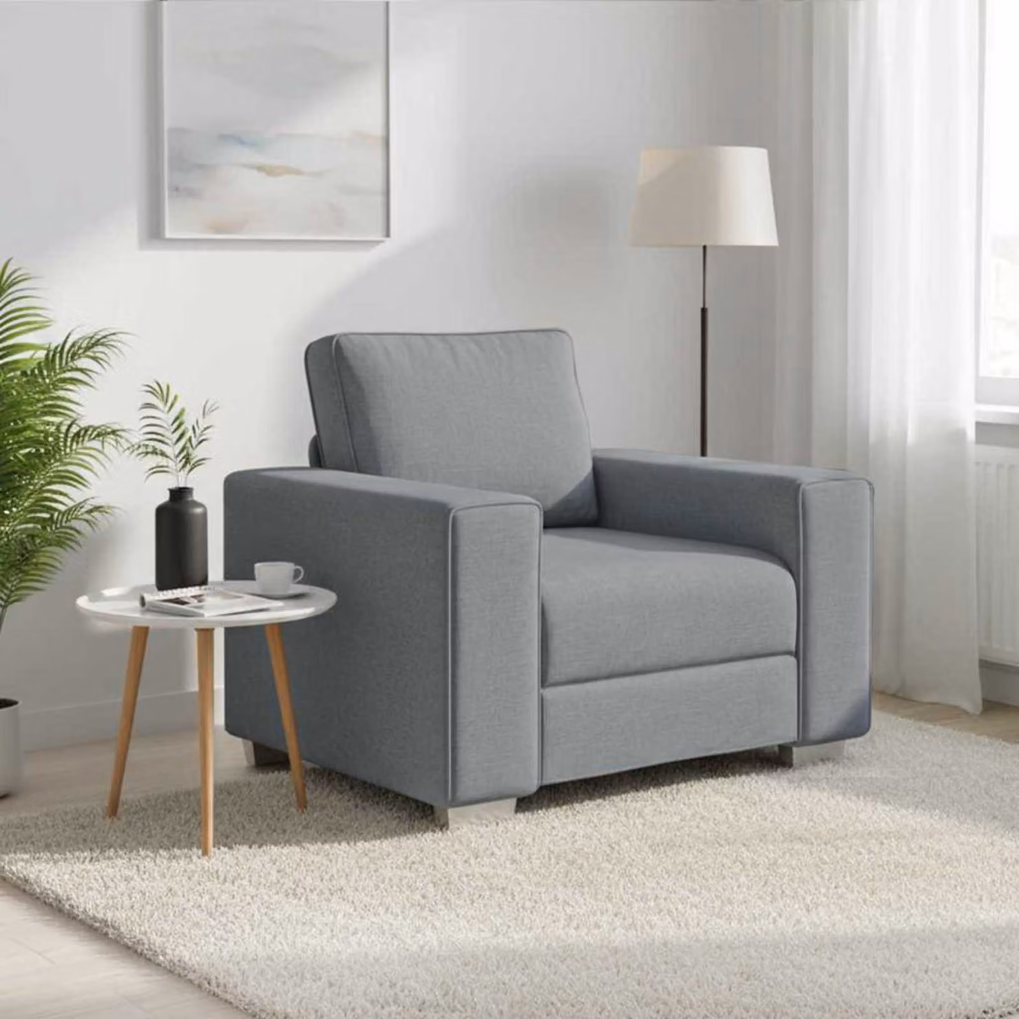Poltrona Sofa moderna vidaXL in tessuto grigio con braccioli