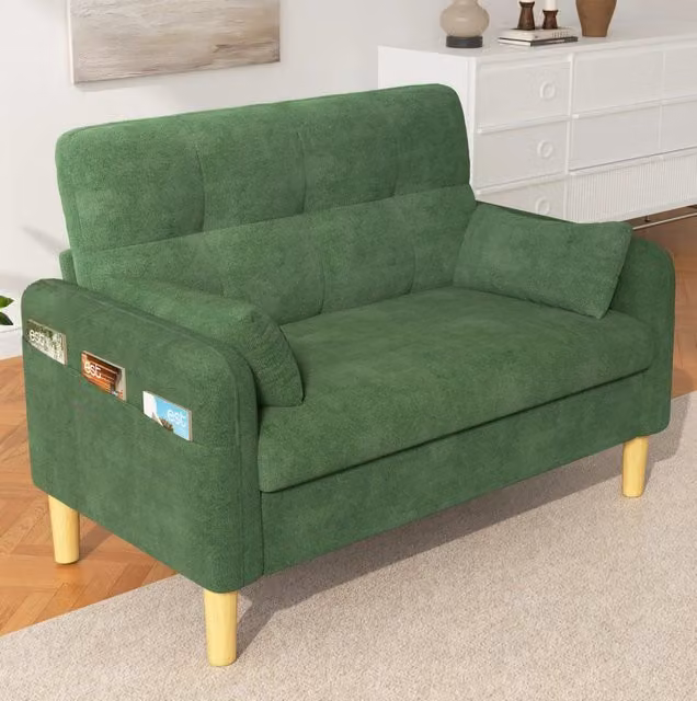 Divano 2 posti 119x78x85 cm verde in chenille con tasca laterale