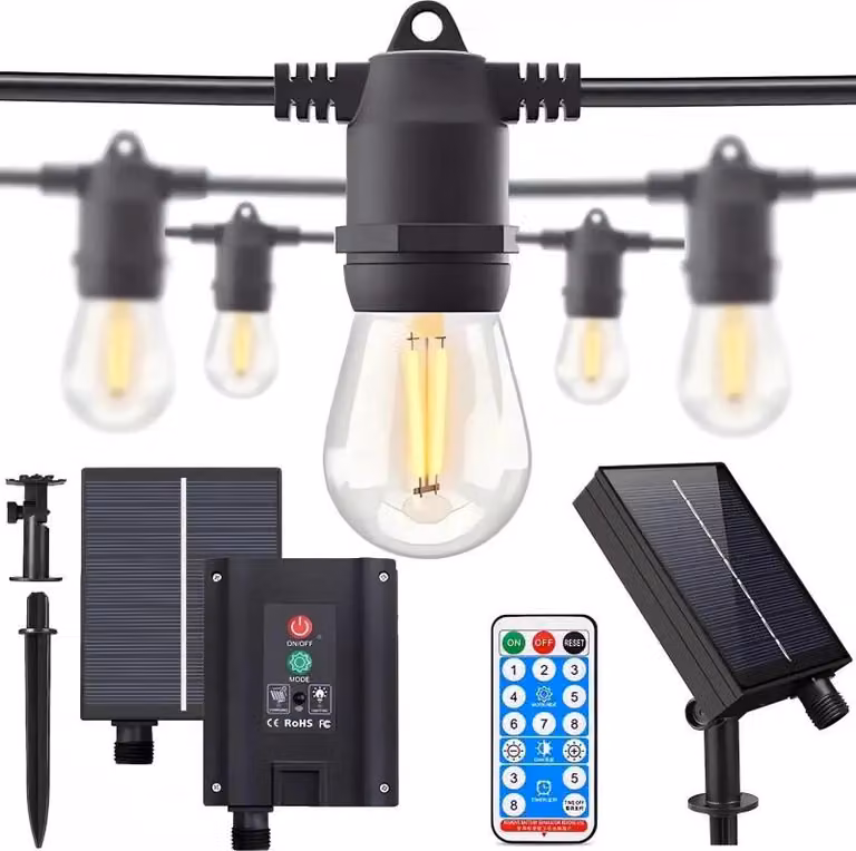 LedLight 3393 Catena decorativa solare a forma di ghirlanda con 15 lampadine, 15 m, bianco caldo