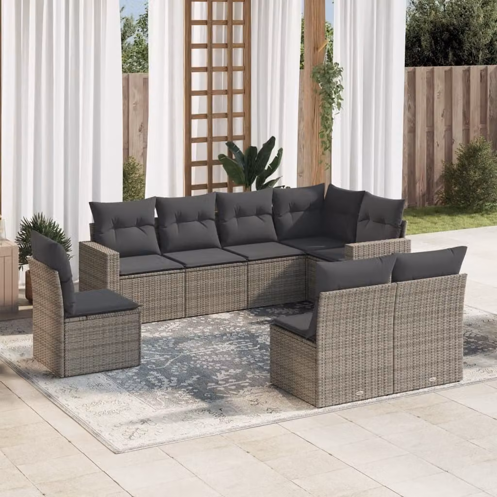 Maison Exclusive - Set Divano da Giardino 8 pz con Cuscini Grigio in Polyrattan