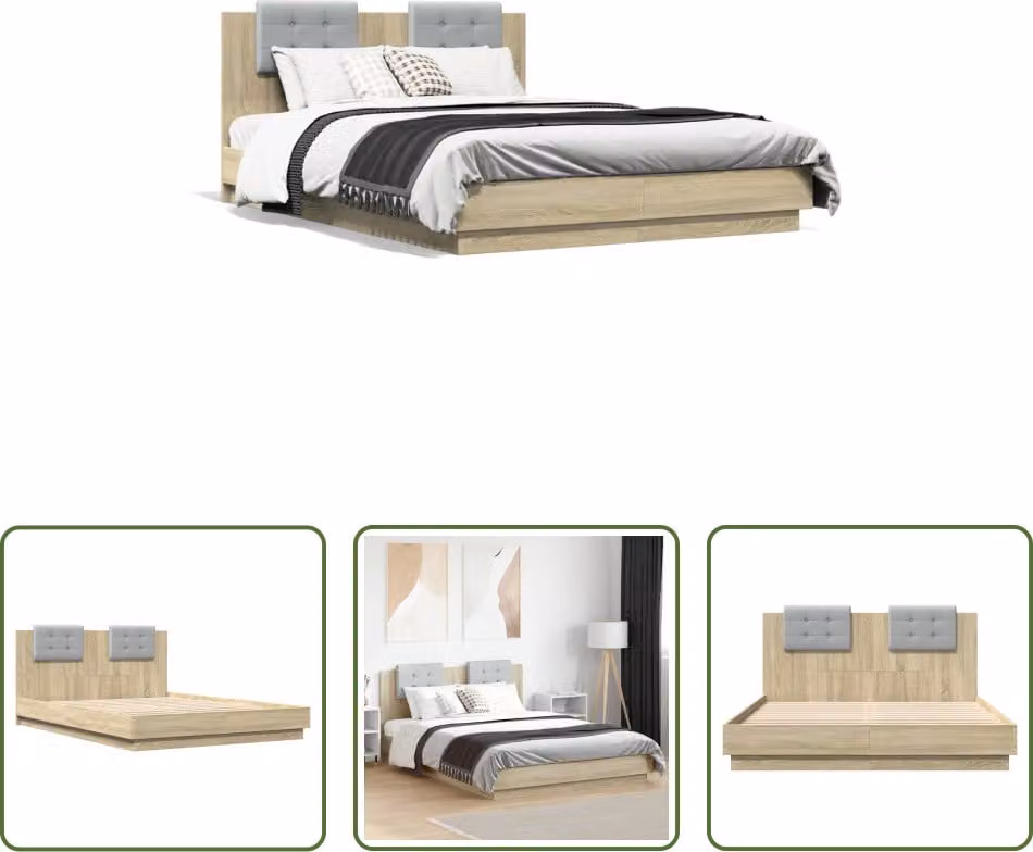 The Living Store Giroletto con testiera in rovere Sonoma 120x200 cm Materiale a base di legno