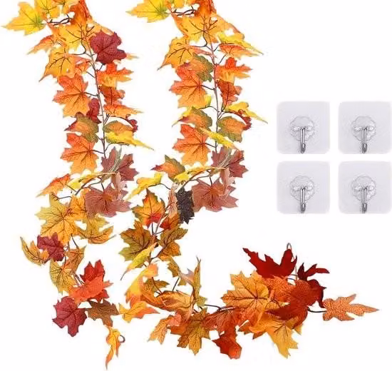 Decorazione autunnale artificiale con foglie d'acero, ghirlanda da appendere – 2 pezzi – 36 m – per la casa, la cucina, la festa del raccolto, matrimoni e feste