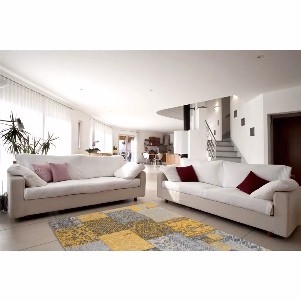 Tappeto Jacquard Kendra Home in Cotone Effetto Patchwork Retro Colore Oro e Grigio L: 170 cm, P: 120 cm – 2