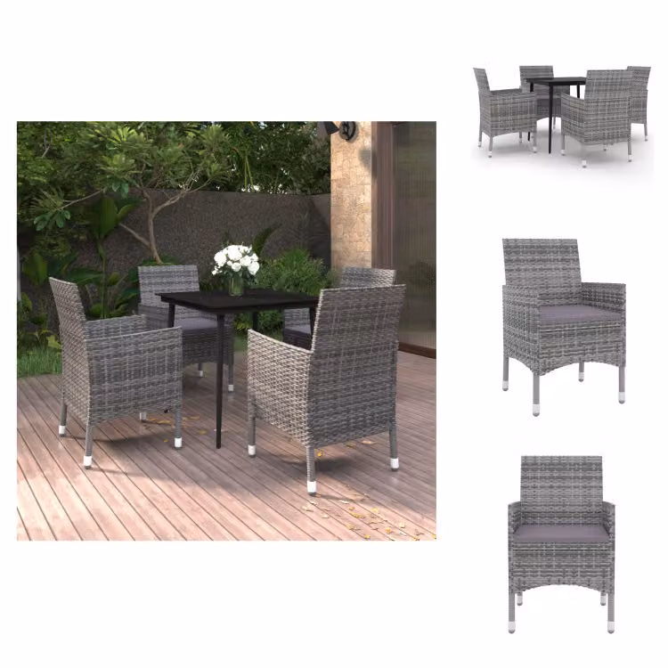 vidaXL Set da pranzo da giardino in 5 pezzi con cuscini in polirattan e vetro - Set di mobili da giardino
