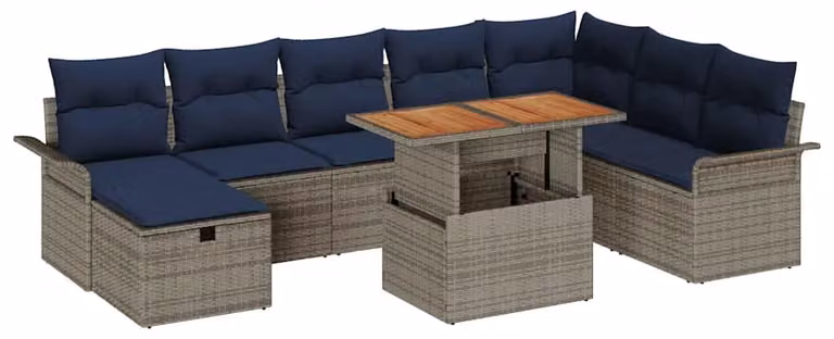 Set Divano da Giardino 9 pcs Grigio polyrattan