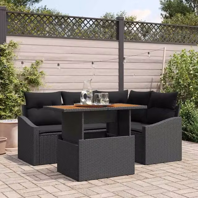 Set Divano da Giardino 5 pz Nero Poly Rattan 3358571