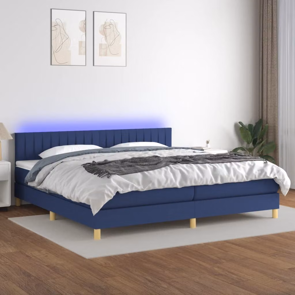 Maison Exclusive - Letto a Molle Materasso e LED Blu 200x200cm in Tessuto