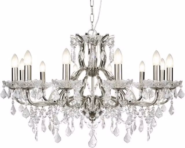 Lampadario Classico SEARCHLIGHT in Acciaio Argento e Vetro Trasparente con 12 Luci E14 – 1