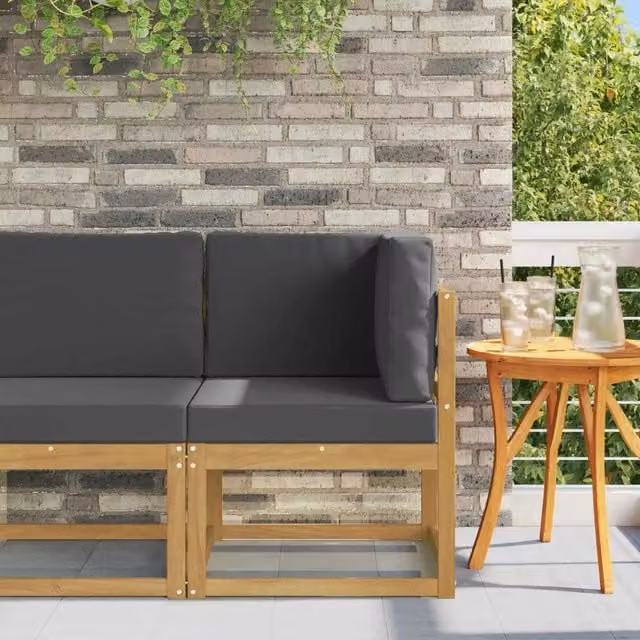 Divano Angolare da Esterno Componibile DESIGN IN in Legno di Acacia Massello Bianco con Cuscini