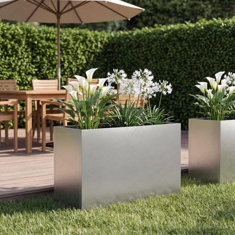 Vaso da giardino vidaXL in acciaio inox color argento L: 80 cm, P: 40 cm, H: 50 cm