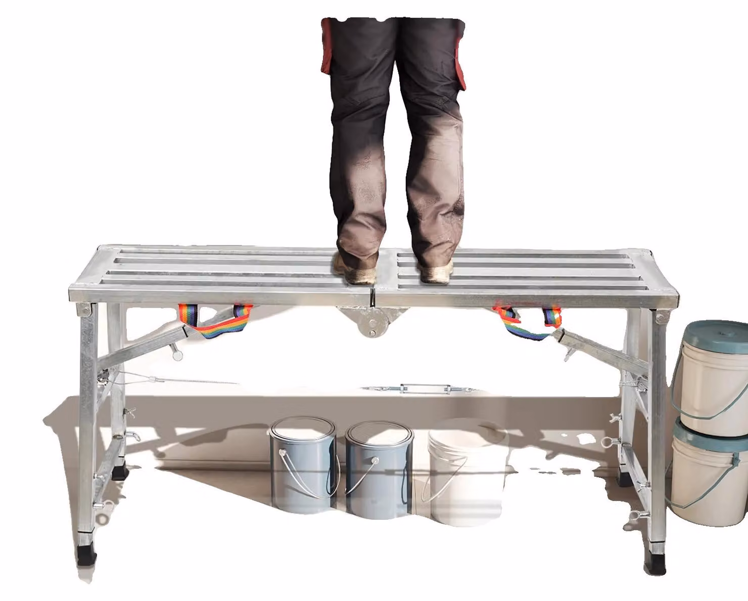 Sgabello pieghevole da cantiere, 120 cm x 30 cm x 90 cm, carico massimo 200 kg, altezza regolabile da 60 cm a 90 cm, tubo rettangolare rinforzato, superficie zincata