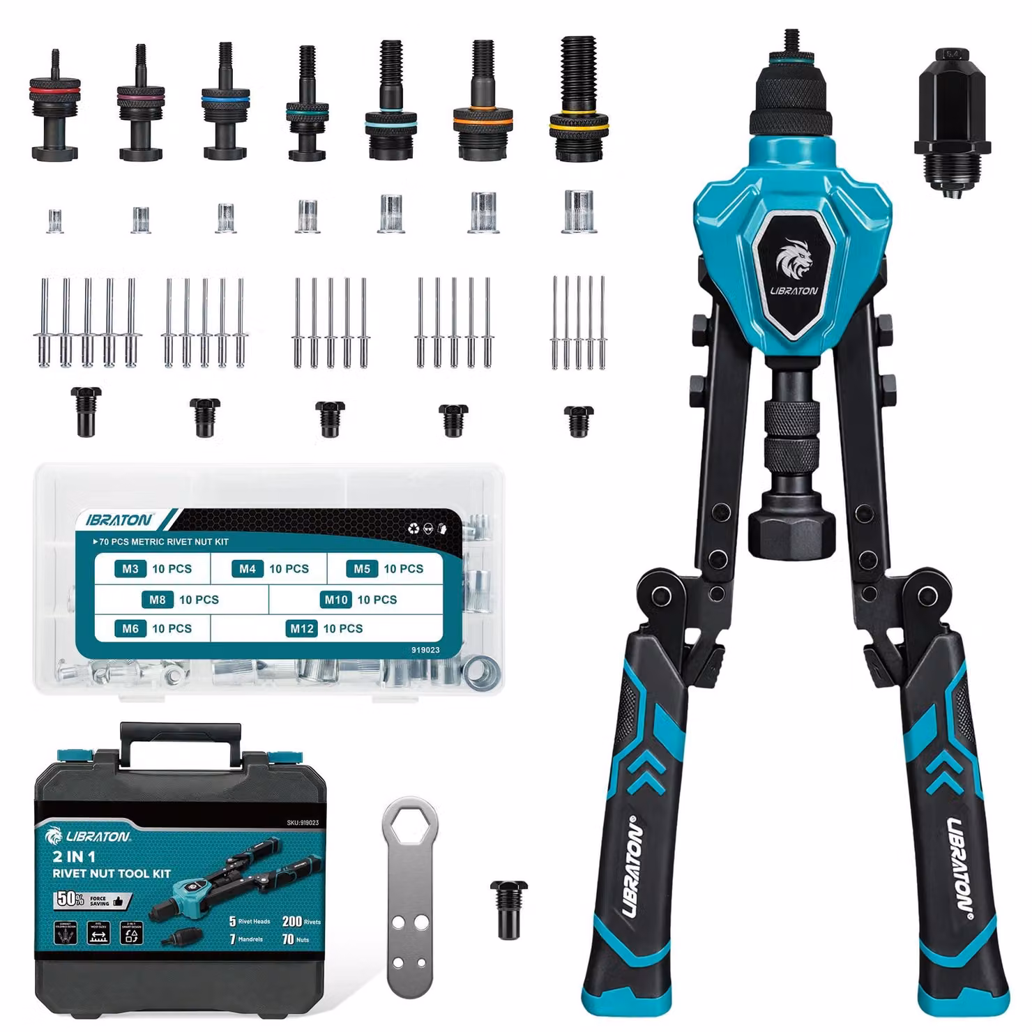 Solidchoice - Set di strumenti 2-in-1 per inserti a rivetto e pistola per inserti a rivetto, con 70 inserti
