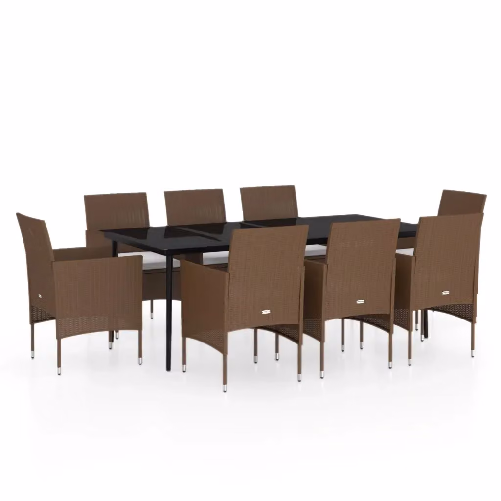 Set da pranzo da giardino moderno vidaXL in polyrattan con piano in vetro, marrone e nero – 2