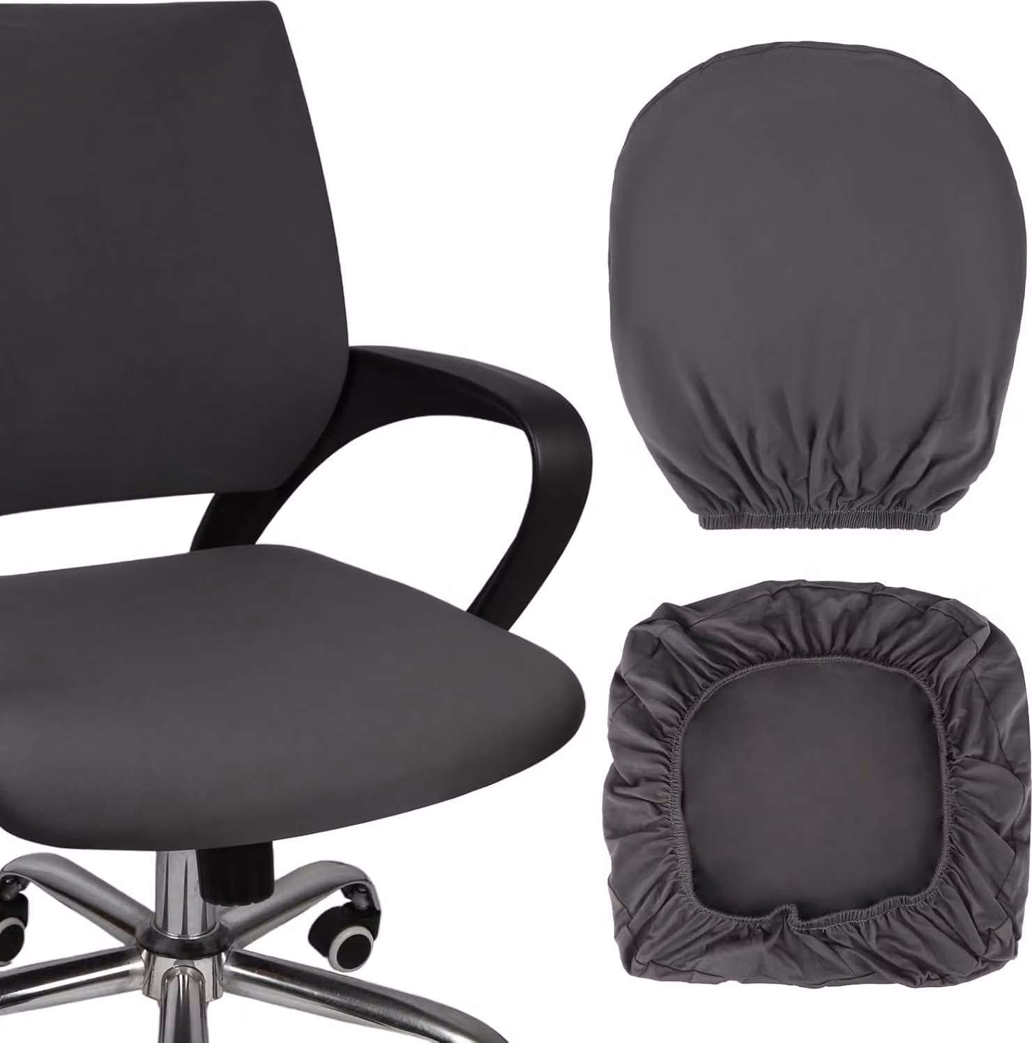 Sedia da ufficio con rivestimento grigio scuro, lavabile, in poliestere, altezza schienale regolabile da 38 a 48 cm, coprisedia per ufficio