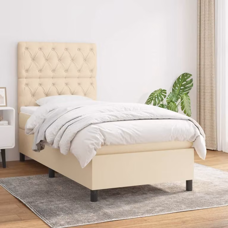 vidaXL Giroletto a Molle Ibrido con Materasso a Tasche in Tessuto Beige e Bianco L/P/H: 200 x 80 x 25 cm