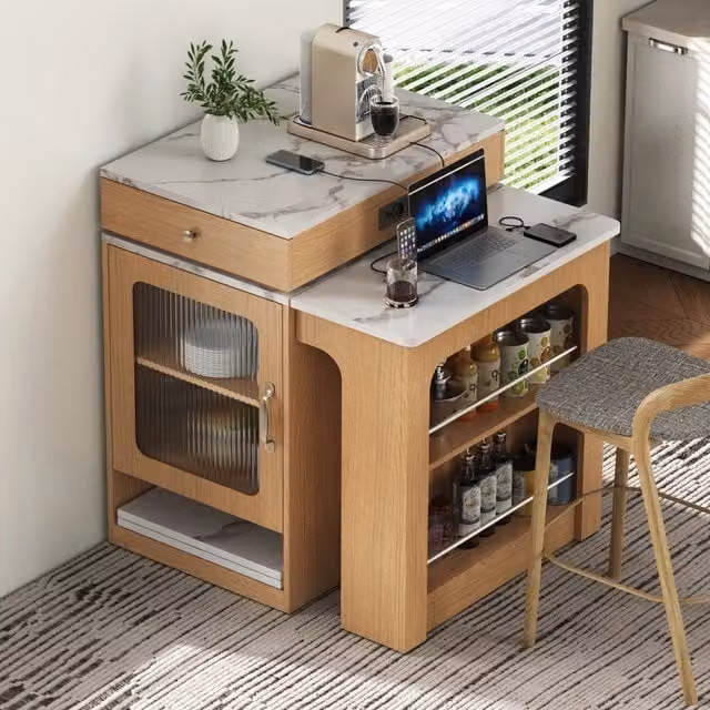Isola da cucina allungabile 80x71~111~151x92 cm con prese integrate naturale
