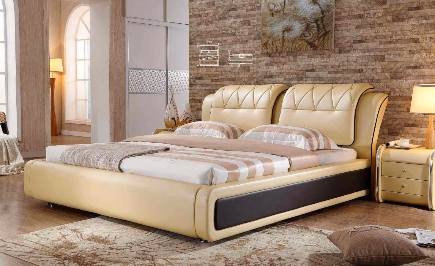Luxus Schlafzimmer Bett Polster Design Doppel Hotel Betten Lederbett 180x200cm