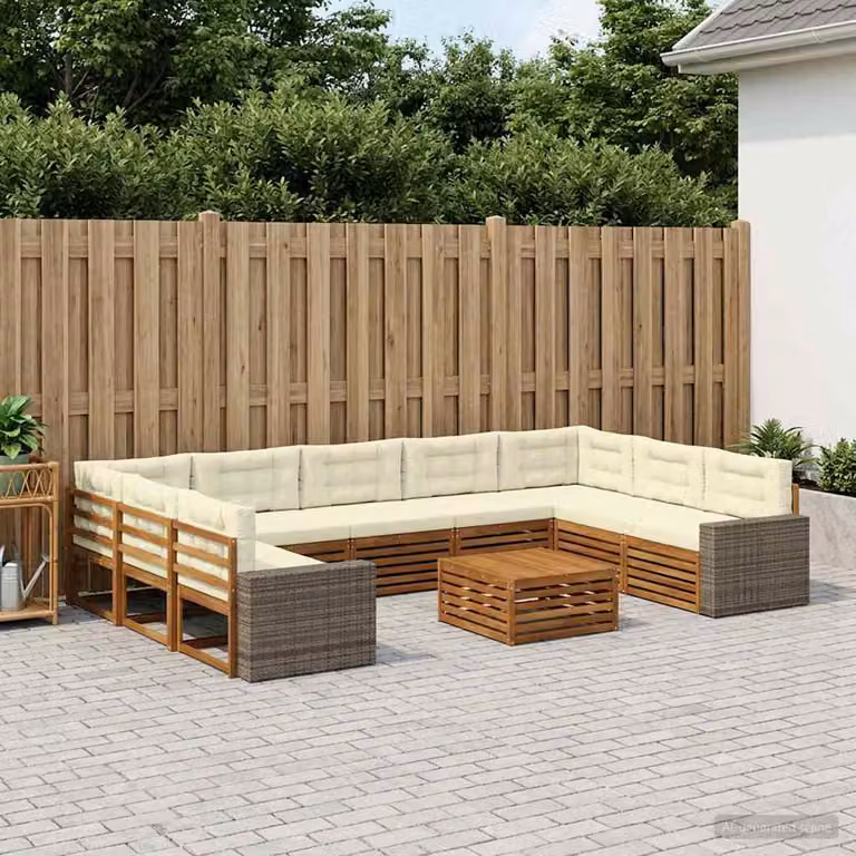 Set di divani da esterno vidaXL in legno di acacia con cuscini, beige e bianco