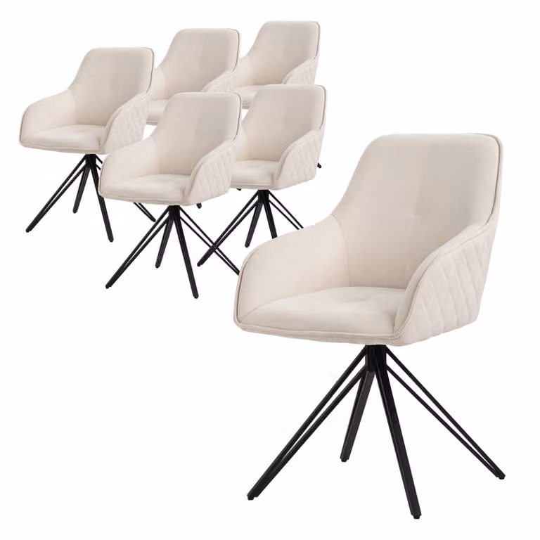 ML-Design 6x sedia da pranzo girevole, crema, in tessuto intrecciato con gambe in metallo