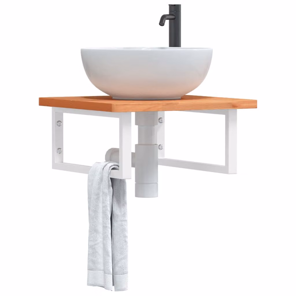 vidaXL Ripiano da parete per bagno in legno di faggio e metallo bianco