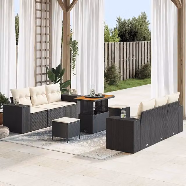 Set Divano da Giardino 9 pz Nero Poly Rattan 3361960